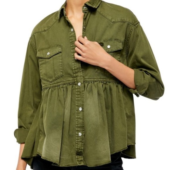 Free People Jackets & Blazers - Free People Army Dylan Babydoll Shirt Jacket NEW